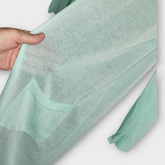 Charlie Paige Womens Cardigan Sz Large Aqua Long‎ Linen Coastalcore Athleisure - Picture 5 of 10